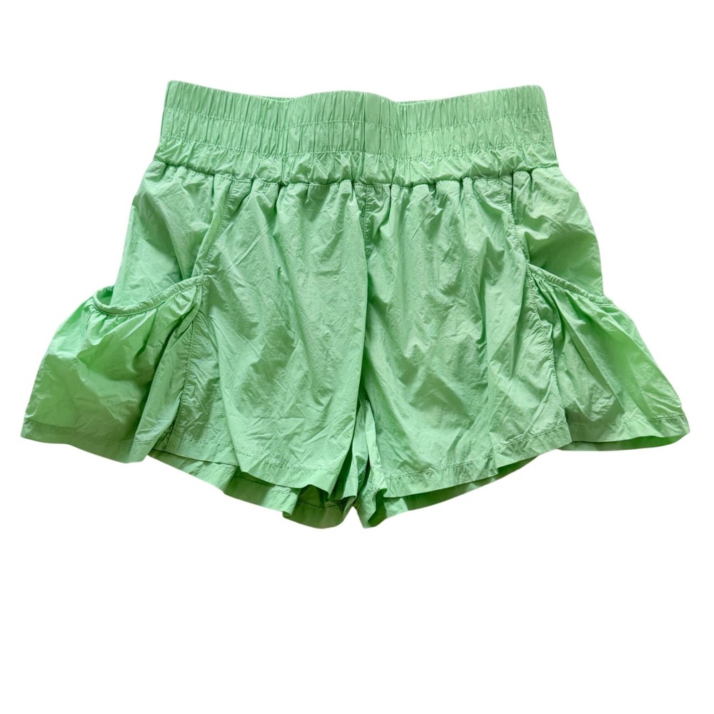 Pink Lily Running Shorts Women Small Green Smocked Waist Ruffled Pockets